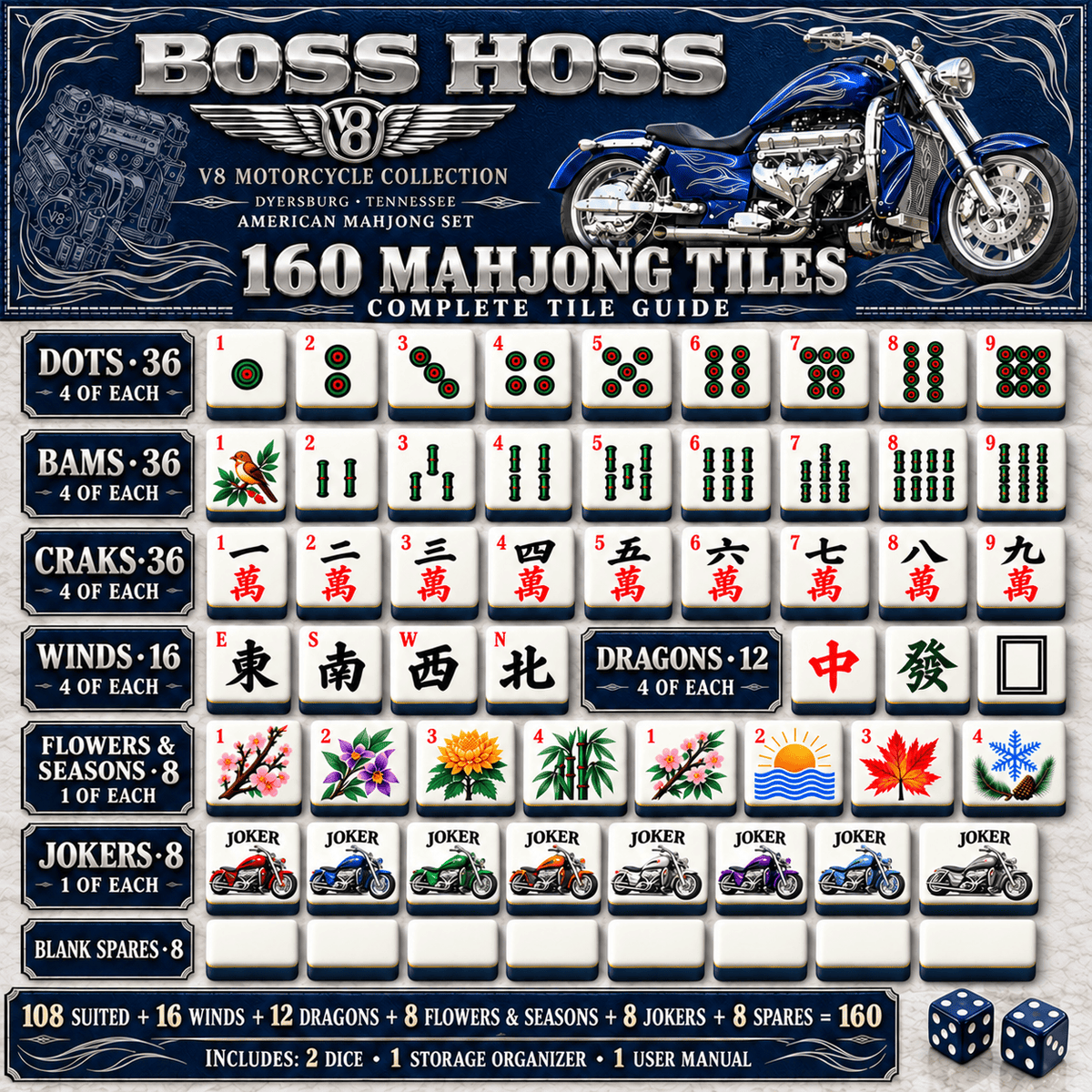 Premium BOS Mahjong Tiles Set PVNA